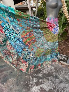 patchwork silk full circle skirt